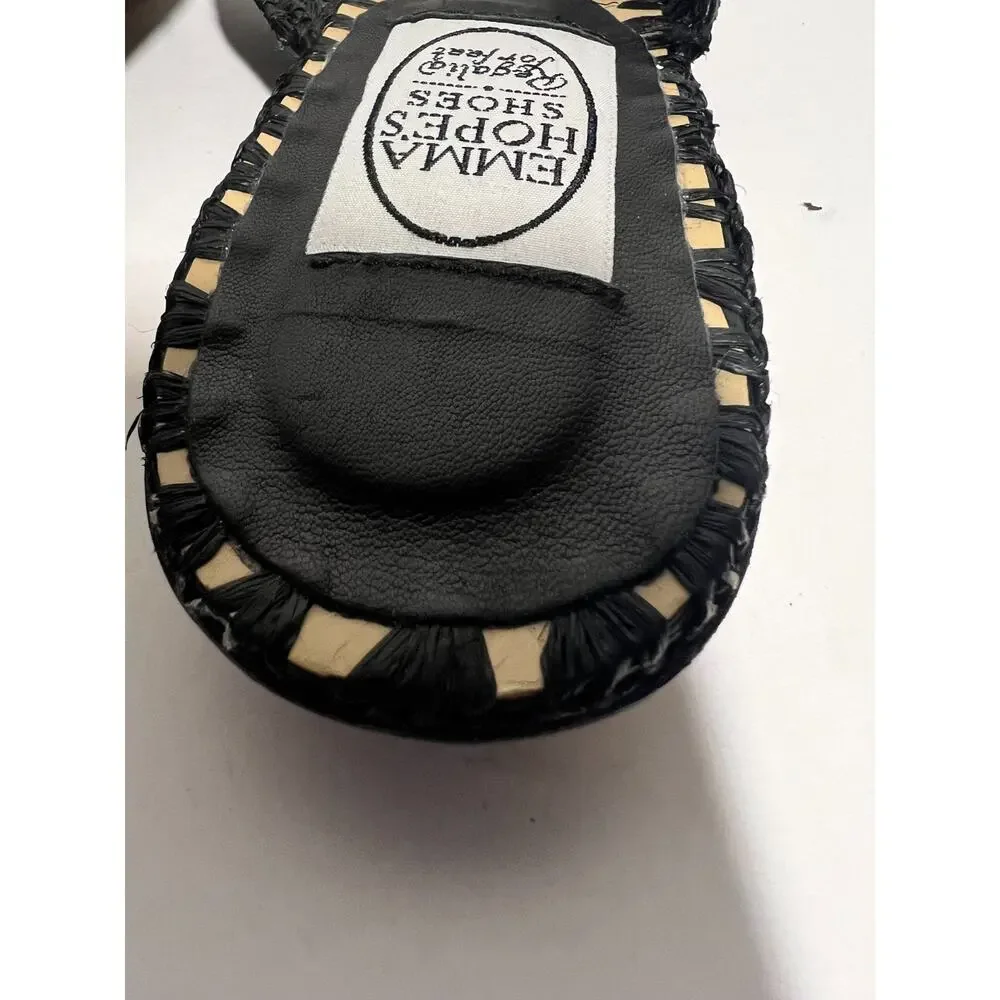 Emma Hope EUC Black Raffia H Sandal Slip On Slide Size 37 EU 7 US